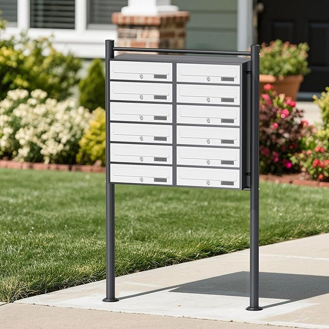 Outdoor Multi-Slot Letterbox System 12 Mailboxes Steel Lockable Anthracite White