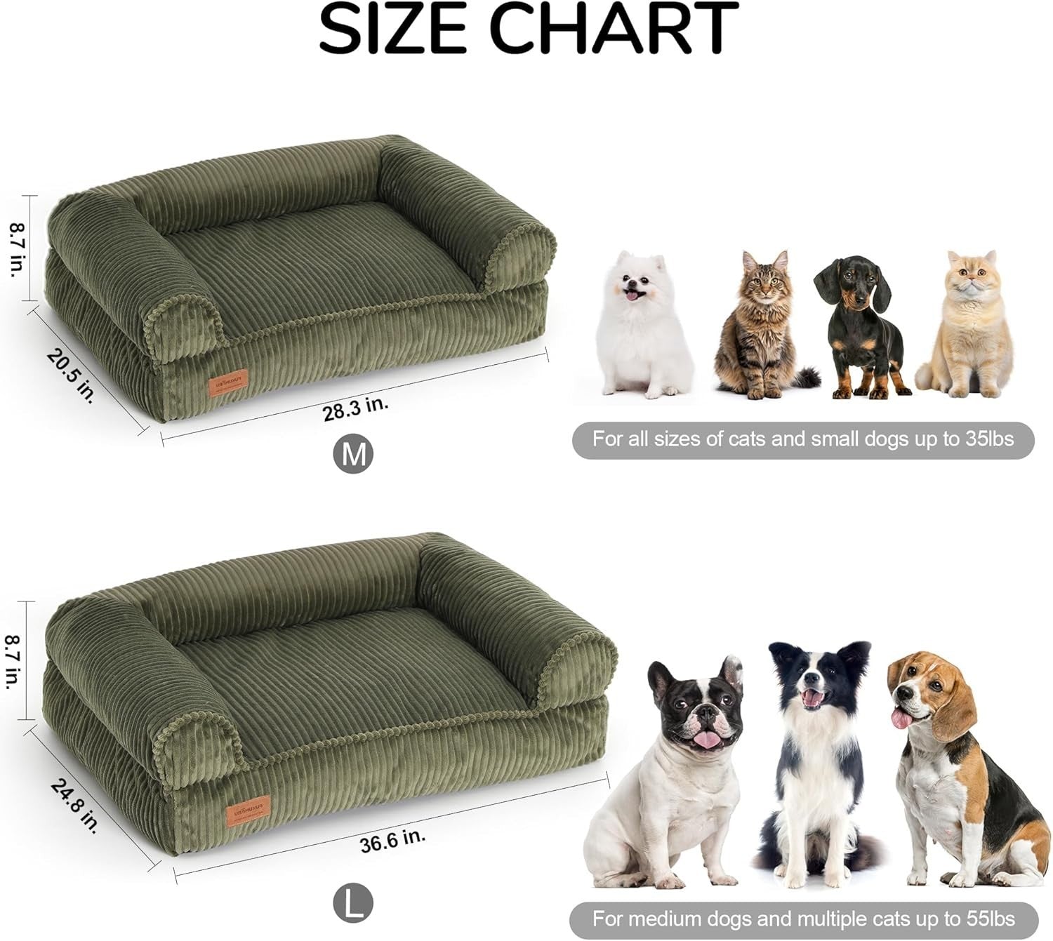Corduroy Cat Couch Bed Washable Orthopedic Pet Sofa Non Slip Medium