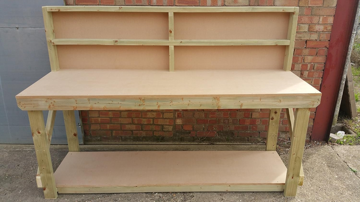 8ft Heavy Duty Wooden MDF Workbench with Back Panel – Strong Workshop Table