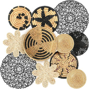 Boho Wall Basket Decor Set 11pcs – Rustic Bulrush Woven Round CLR