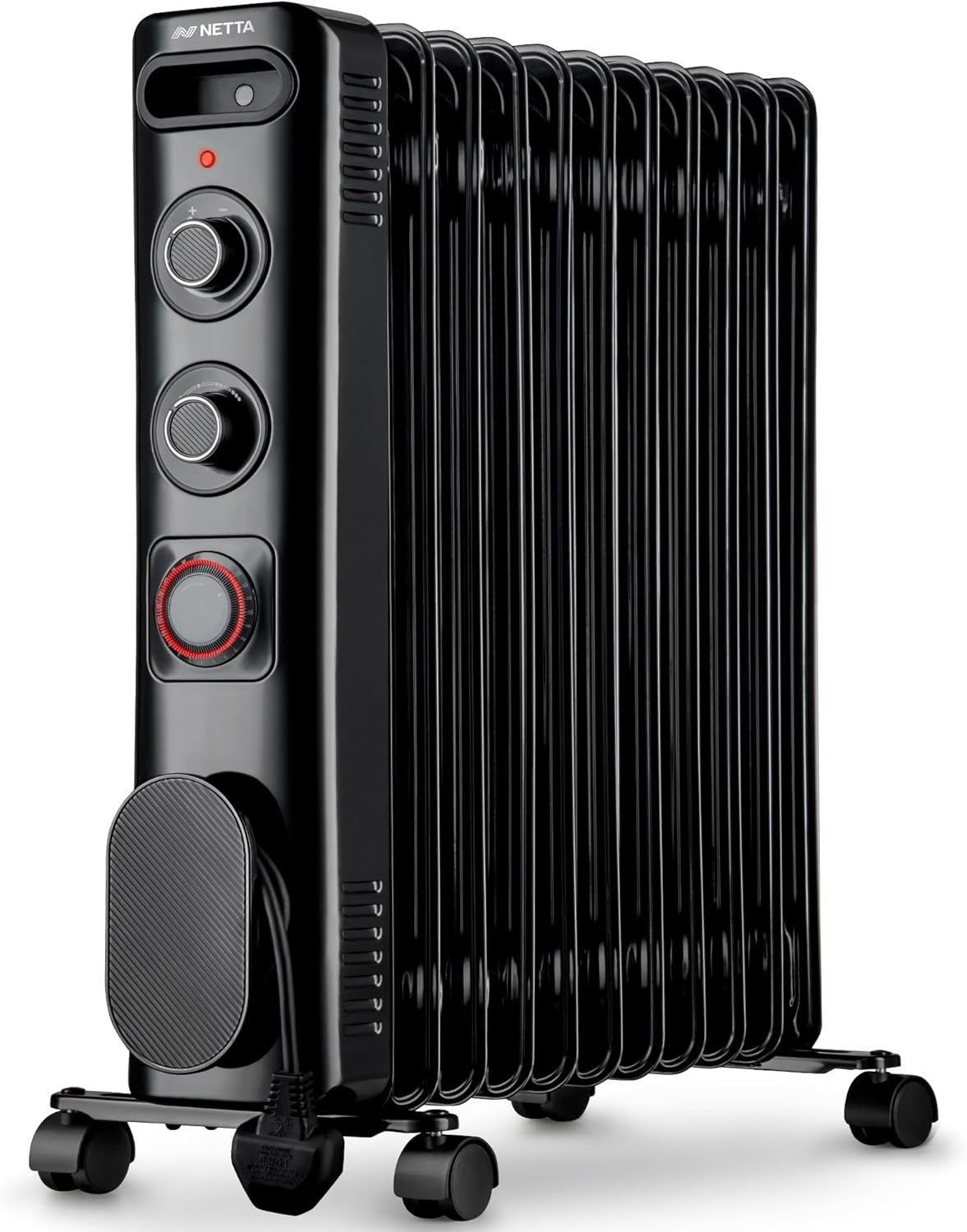2500W Oil Filled Radiator Heater 11 Fin Portable Thermostat Timer