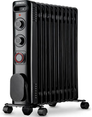 2500W Oil Filled Radiator Heater 11 Fin Portable Thermostat Timer