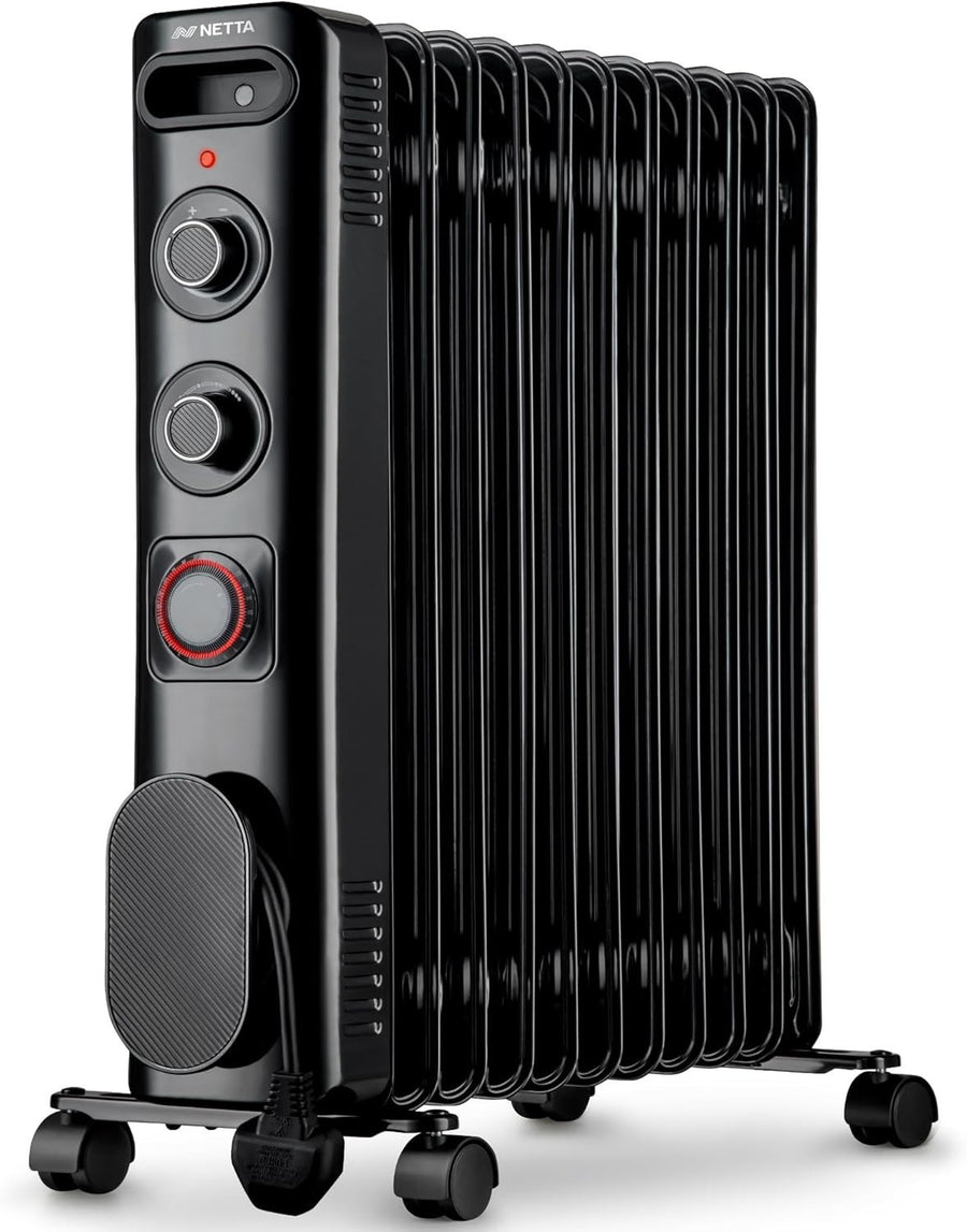 2500W Oil Filled Radiator Heater 11 Fin Portable Thermostat Timer