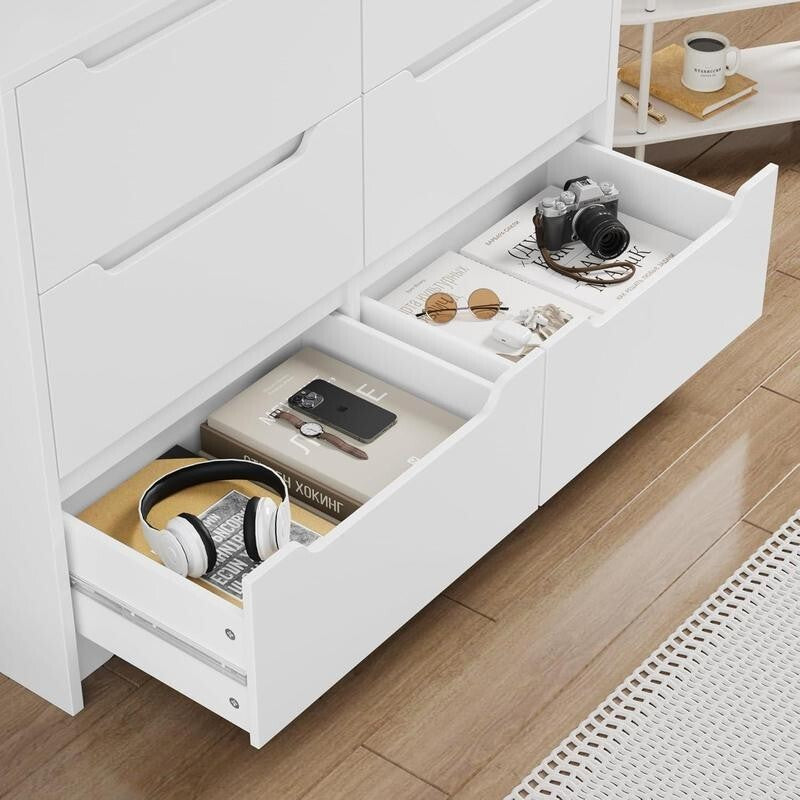 White Chest of Drawers 6 Drawer Bedroom Storage Units Set of 2 Modern
