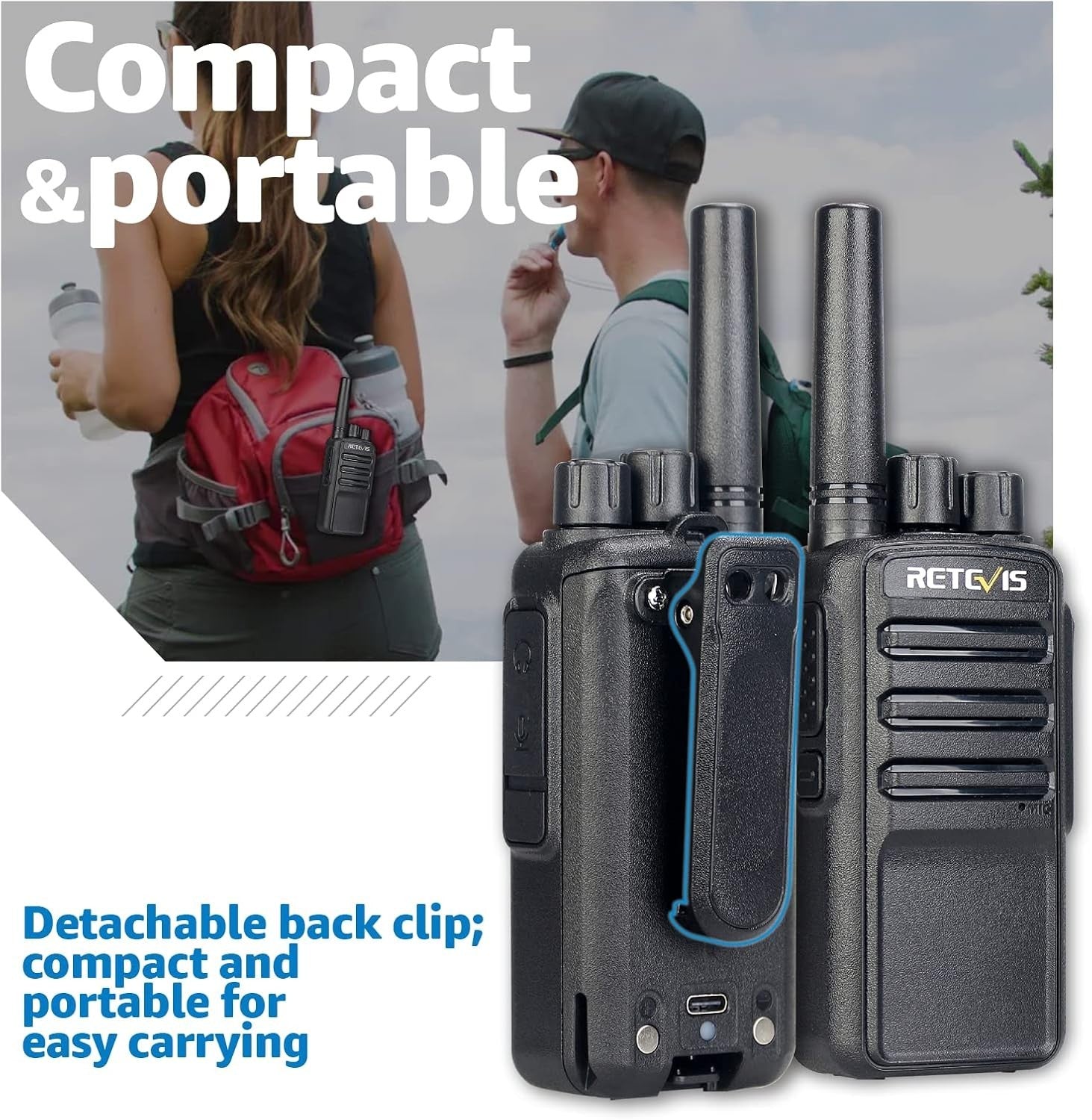PMR446 Walkie Talkies AI Noise Reduction USB-C VOX Rechargeable 2 Pack