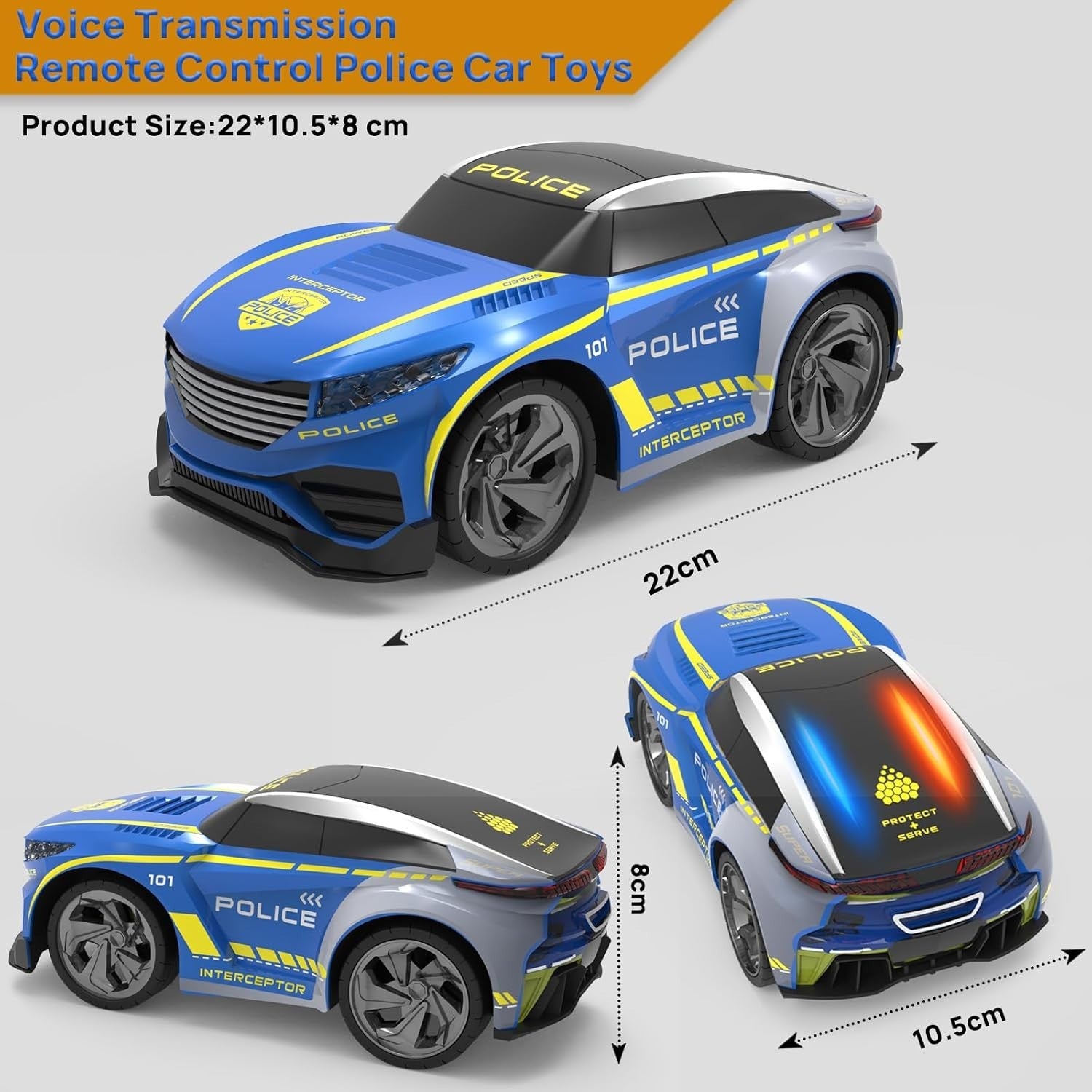 Kids RC Police Car Rechargeable Toy 2.4GHz w/ Voice Changer Lights & Siren
