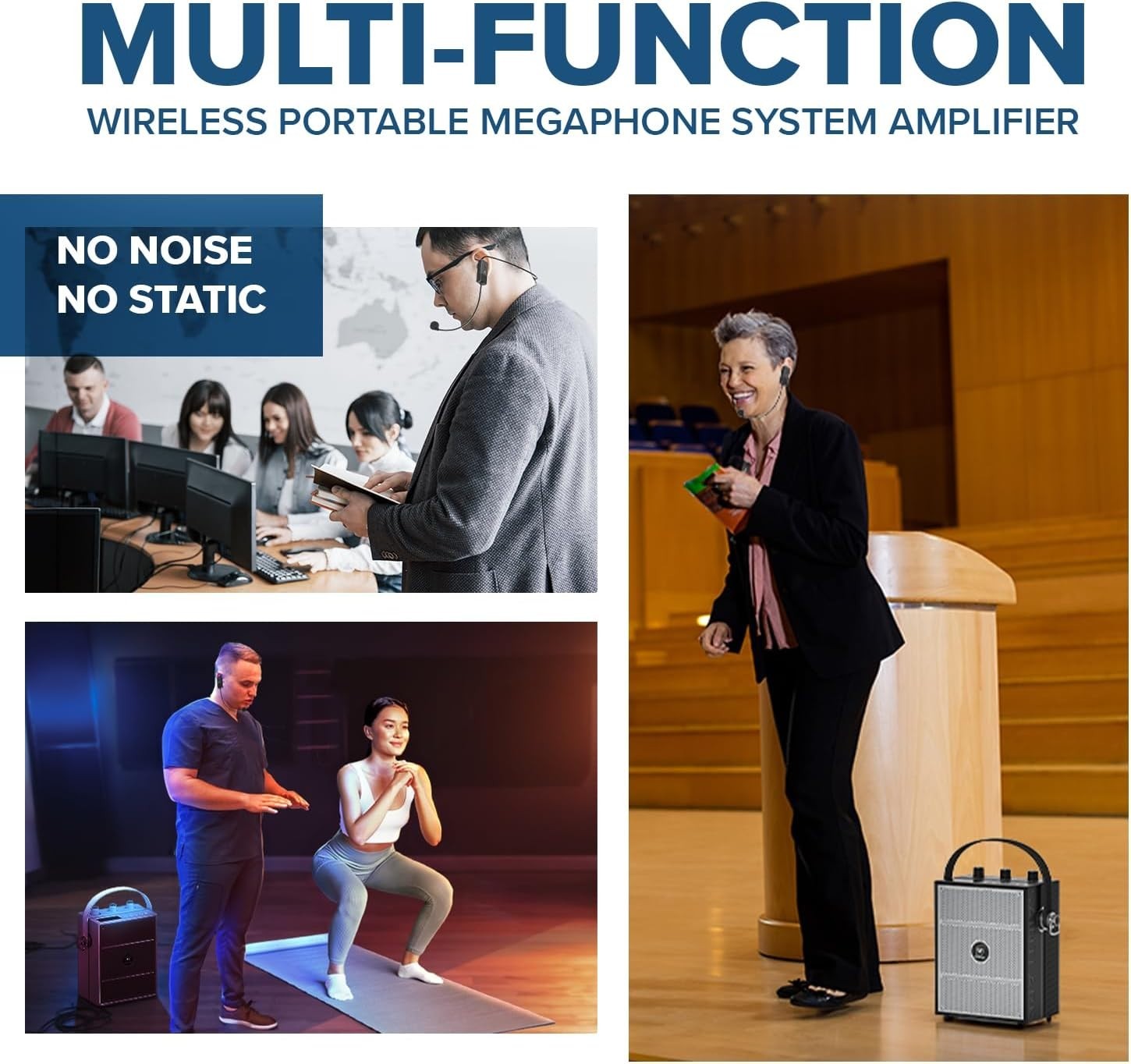 40W Bluetooth 5.3 Voice Amplifier Wireless Mic PA System 15M