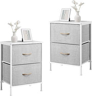 Modern Bedside Tables Set of 2 with Fabric Drawers & Metal Frame Light Grey