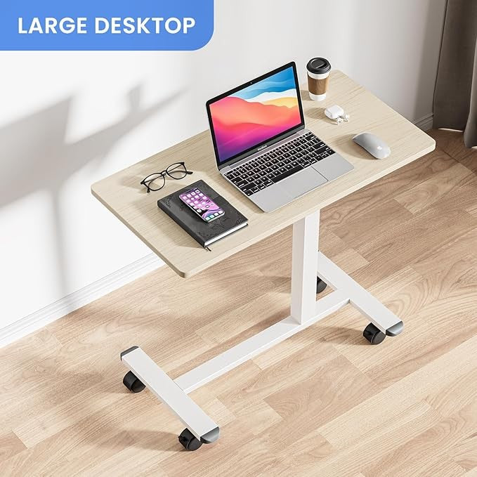 Overbed Laptop Table Height Adjustable C Shaped Desk on Wheels 80x40cm Oak