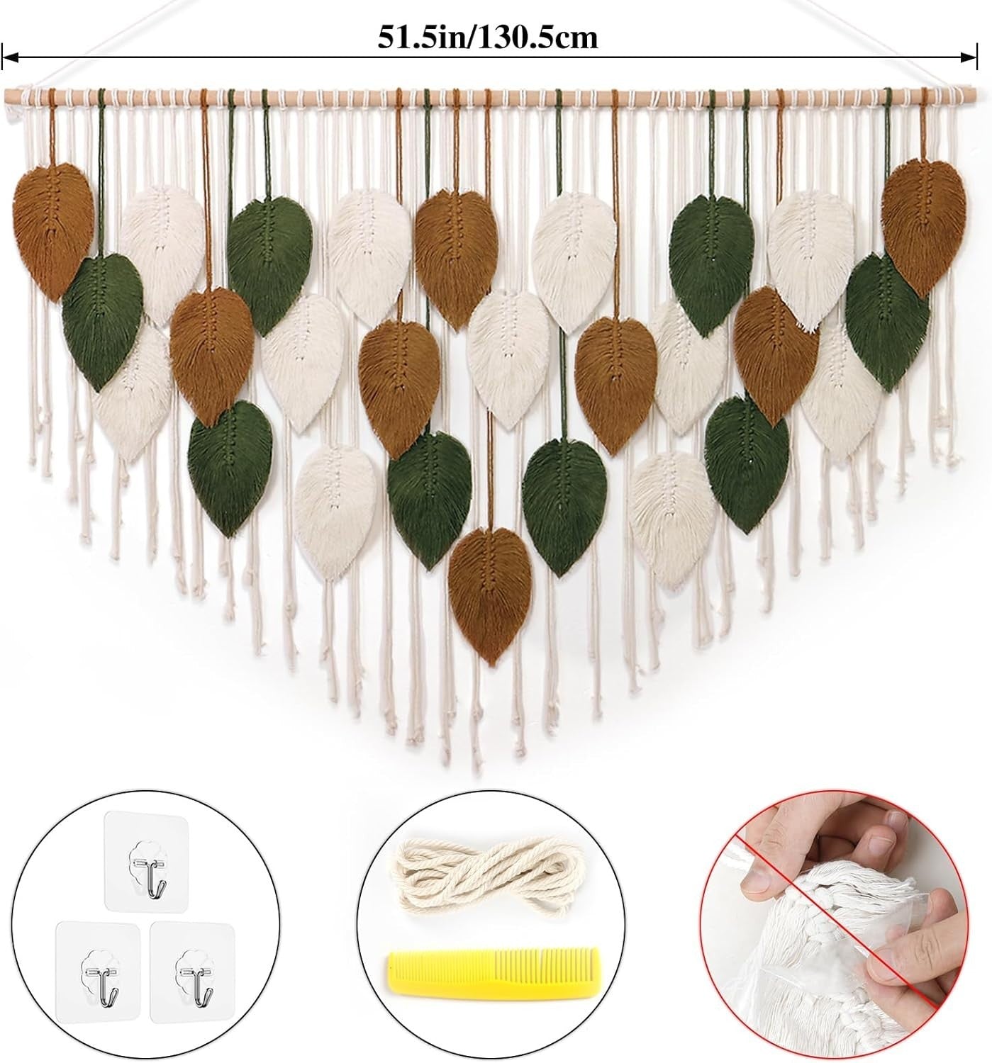 Large Boho Macrame Wall Hanging Leaf Woven Decor Green/Khaki