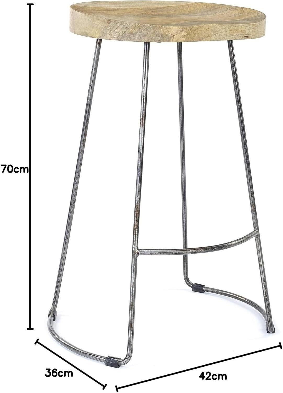 Designer Kitchen Bar Stool | Gun Metal Frame Wood Seat 70cm High