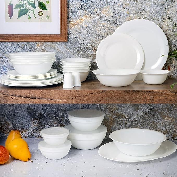 36pc Dinnerware Set Break & Chip Resistant Opal Glass Plates Bowls Cups