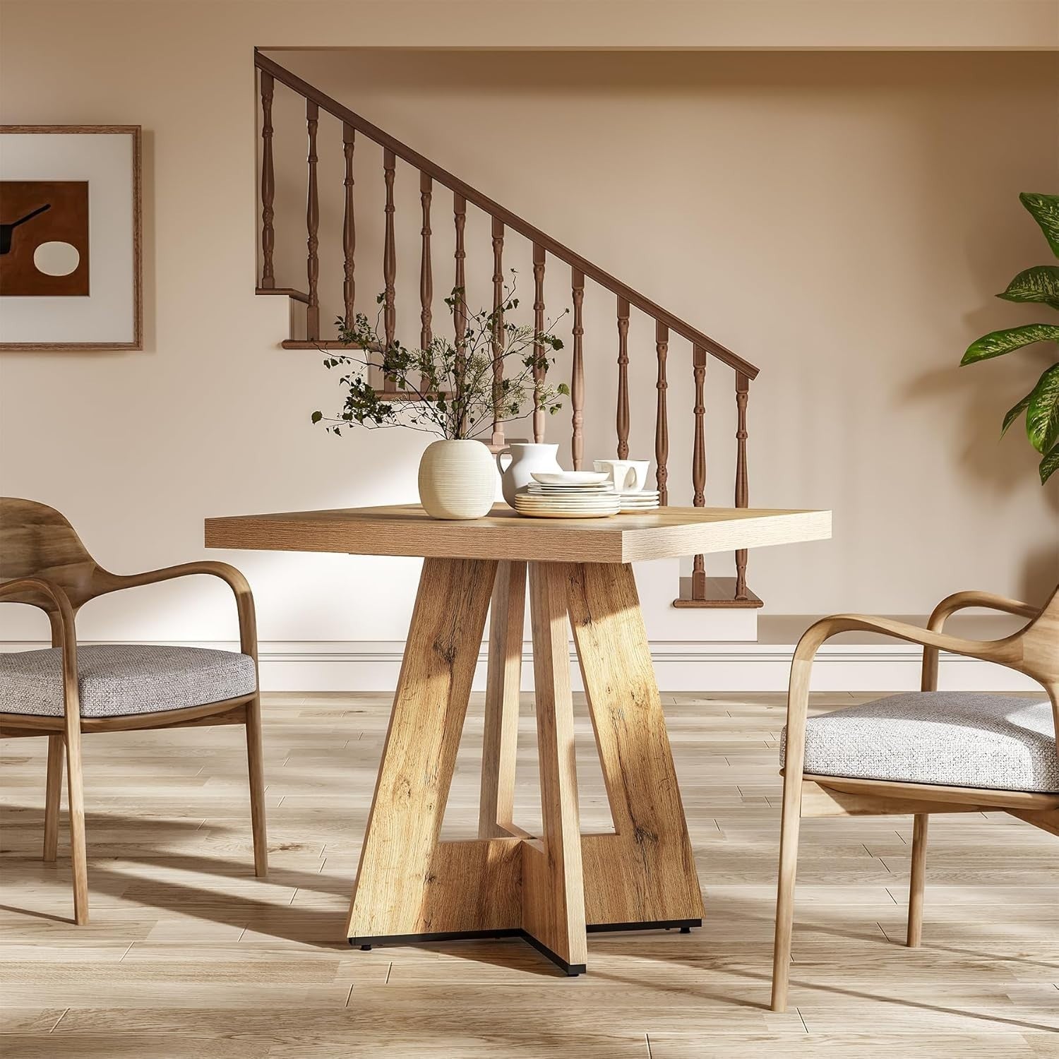 Rustic Farmhouse Square Dining Table 2-4 Seater Pedestal Wood Kitchen
