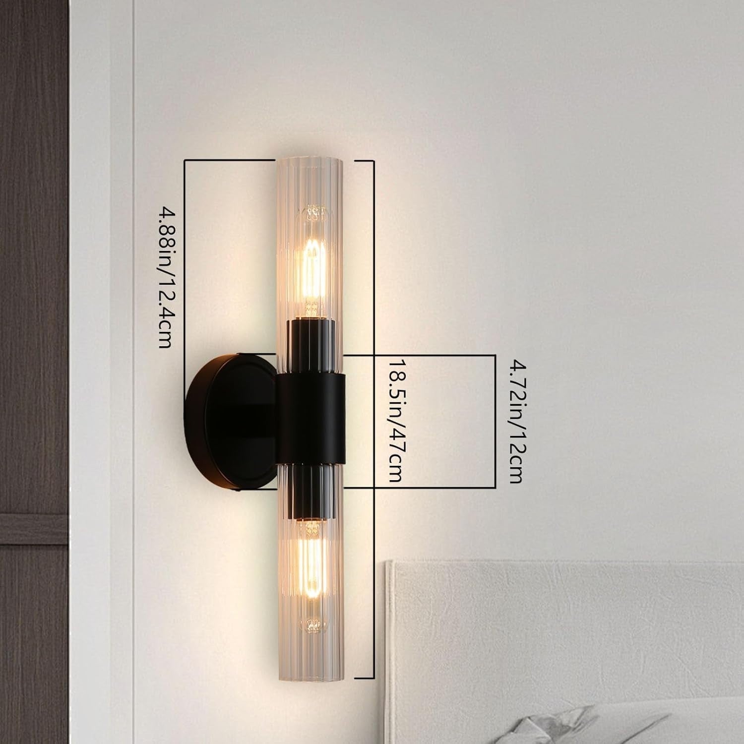 Dimmable Vintage Black Wall Sconce Light with Glass Shade & E27 Socket
