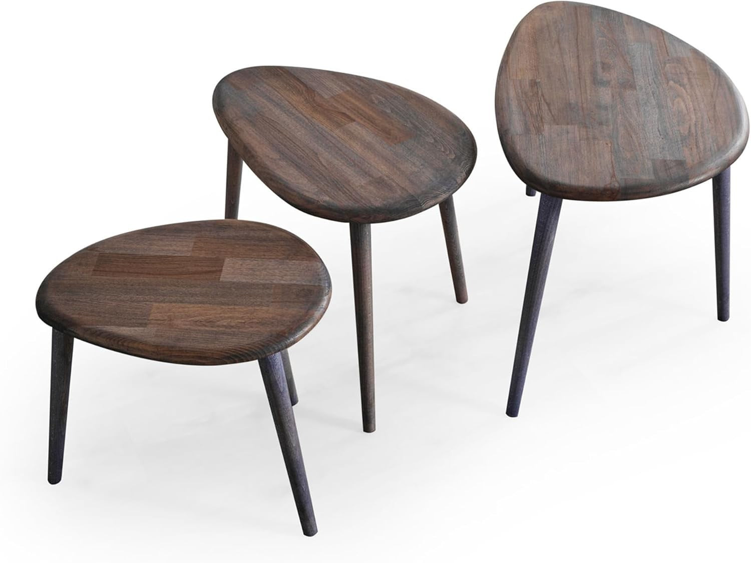 Mid-Century Modern Wood Nesting Coffee Table Set 3 Anthracite Oval Side End