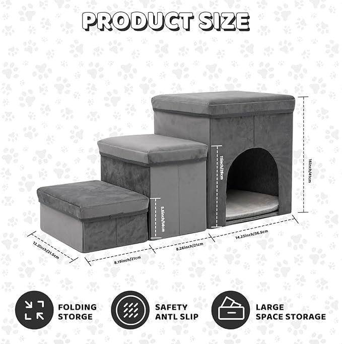 3-Step Dog Stairs Ramp Non-Slip Foam Pet Steps Bed Sofa