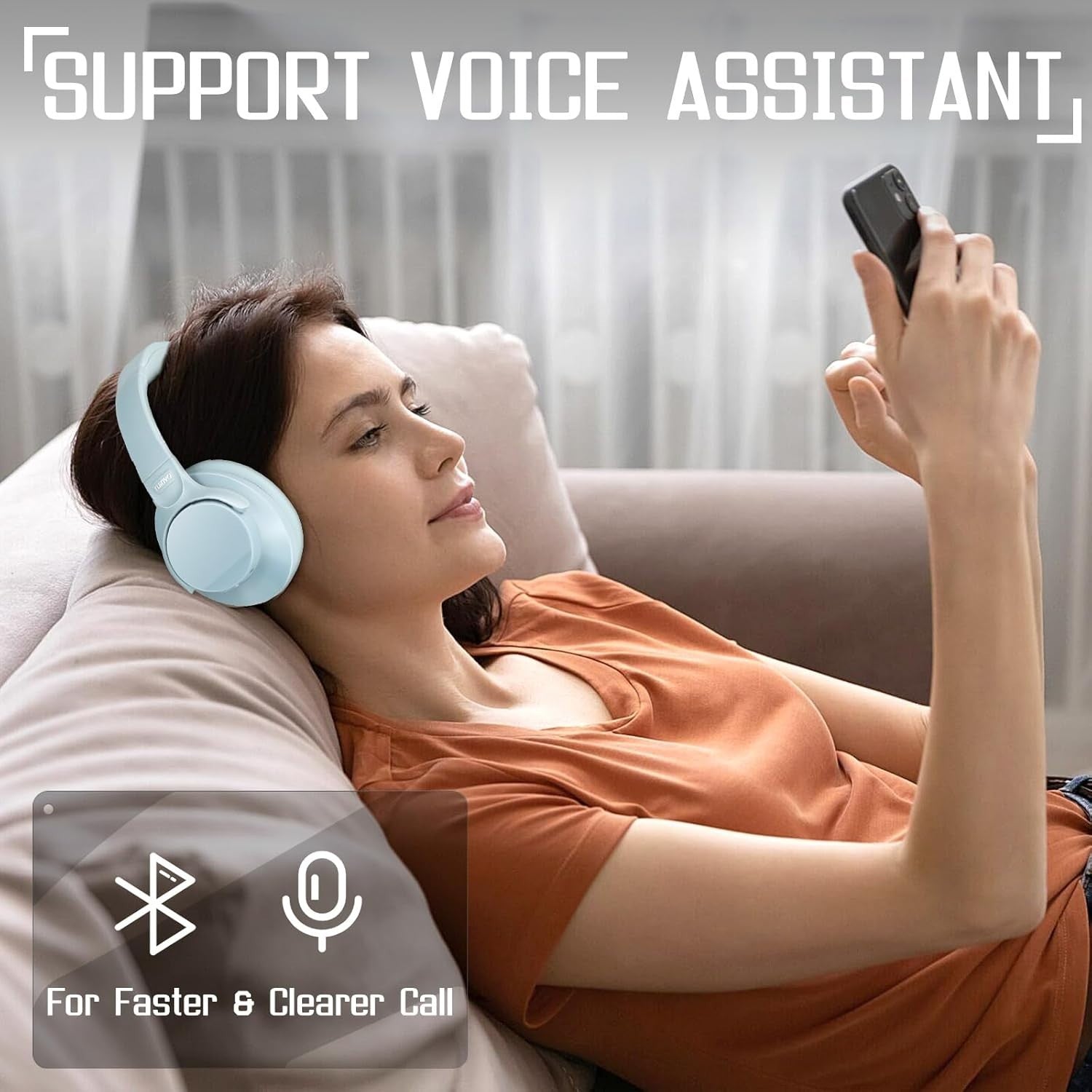 Bluetooth Noise Cancelling Over Ear Headphones 60H Playtime Deep Bass