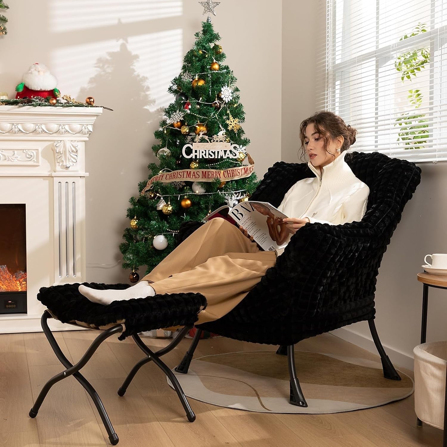 Comfy Armchair with Footstool Set Plush Padded Chair Lounge Bedroom Relax