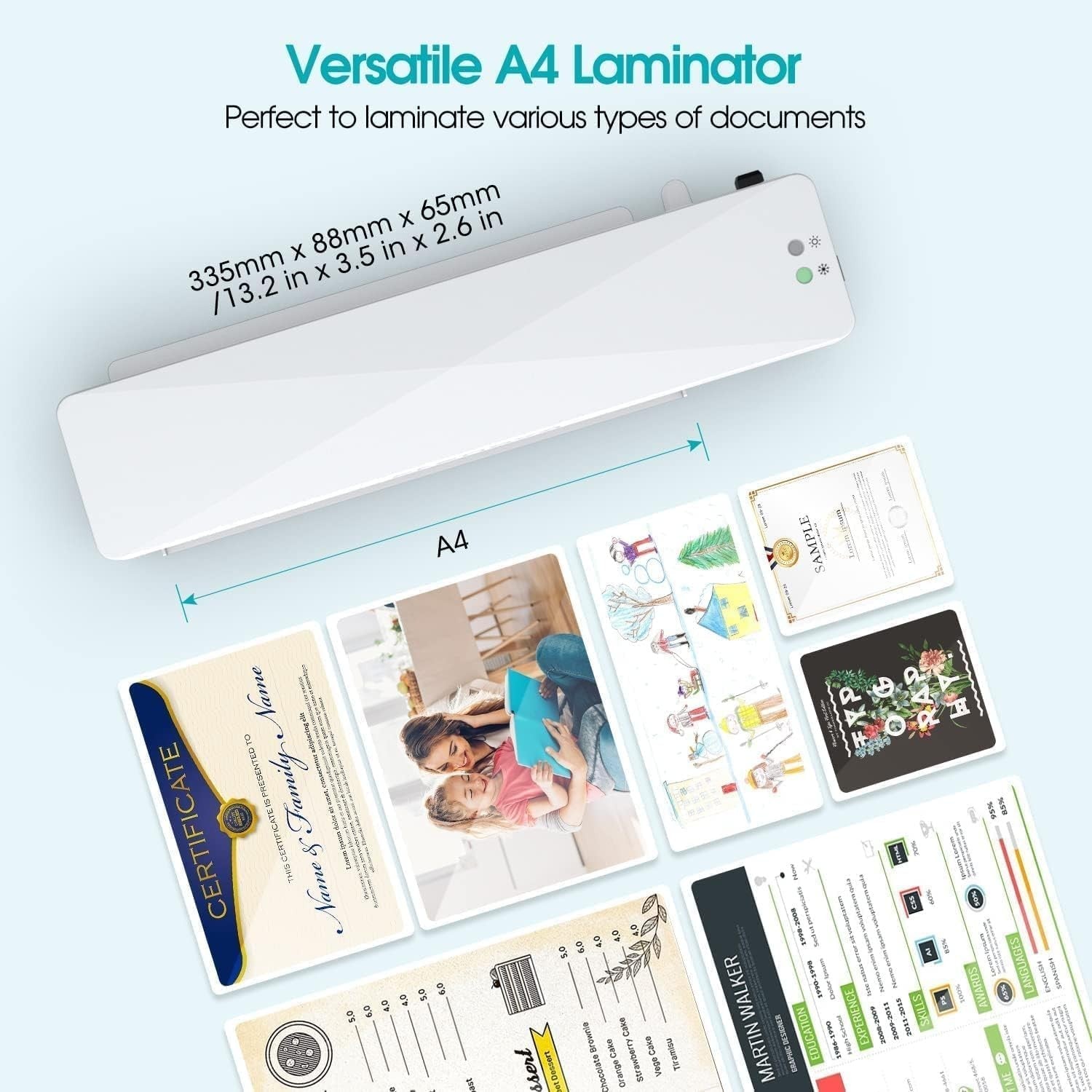 A4 Laminator Machine Hot Cold Fast Warm Up Anti Jam + Starter Pouches