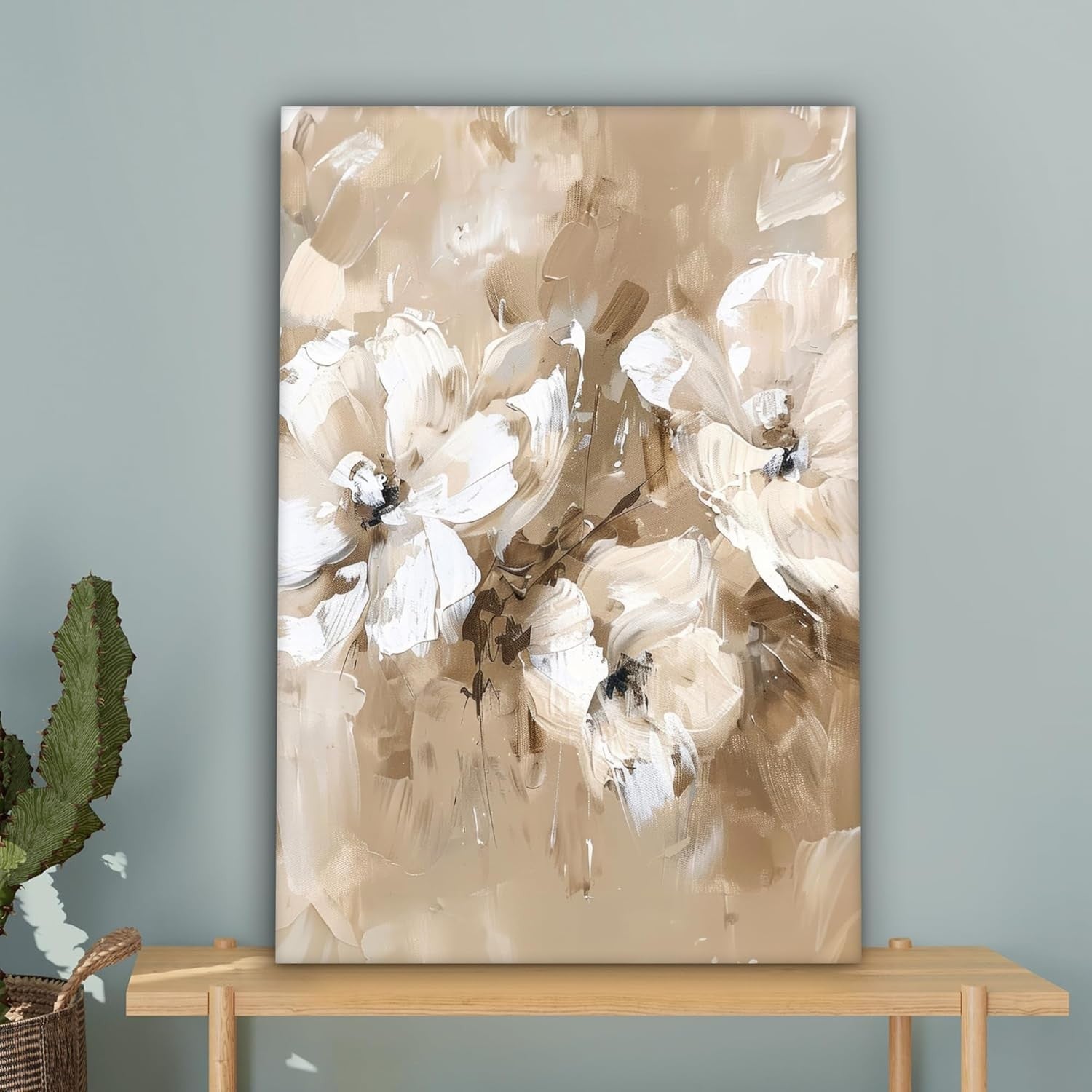 Beige Watercolour Floral Canvas Wall Art 40x60cm Framed