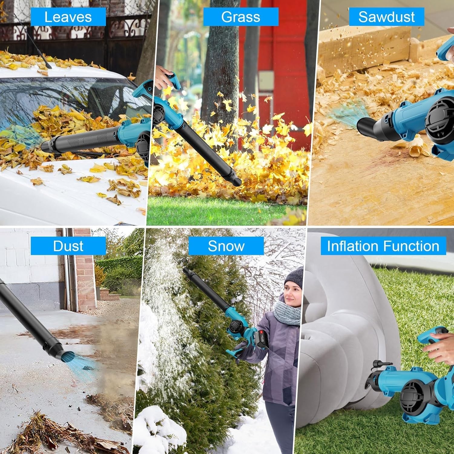 Cordless Leaf Blower 21V Dual Batteries Turbo Boost 3 Speed Handheld
