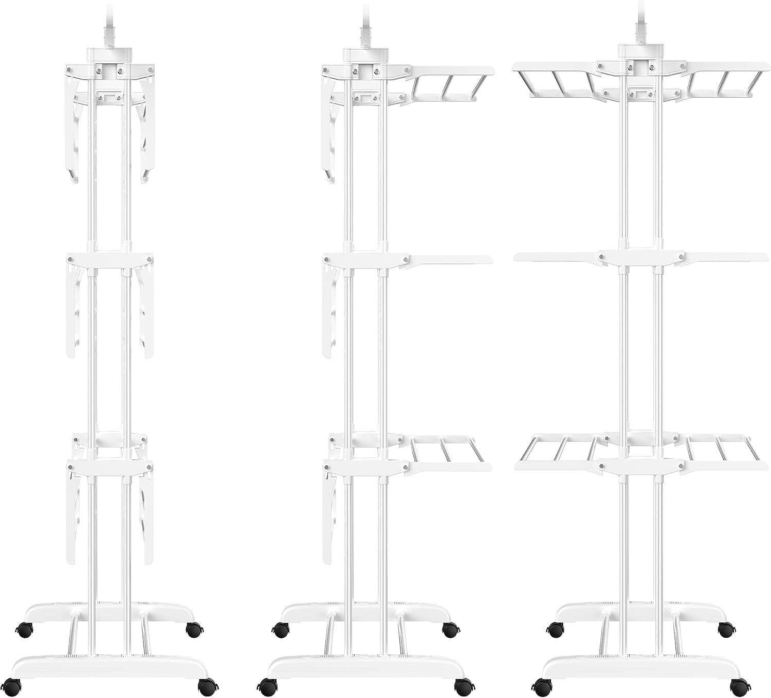 4 Tier Clothes Airer Stainless Steel Foldable Drying Rack with Wheels White