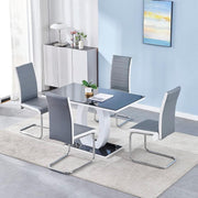 120cm Gloss Dining Table & 4 Grey White Chairs | Chrome Kitchen Set