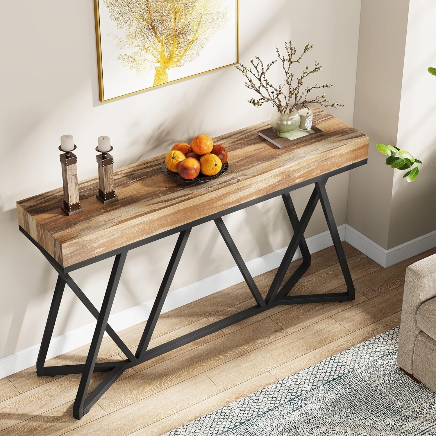 Stylish 55" Farmhouse Console Table with Metal Base – Sturdy & Versatile