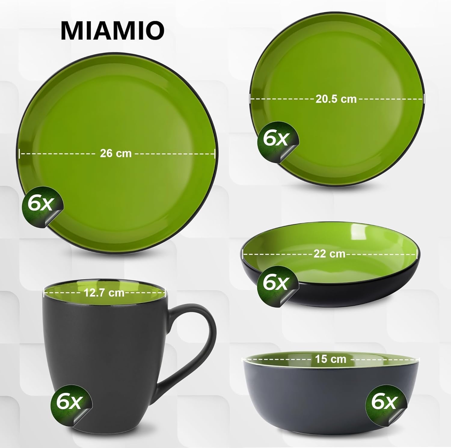 30pc Stoneware Dinner Set Green Plates Bowls Mugs Service for 6 Kitchen