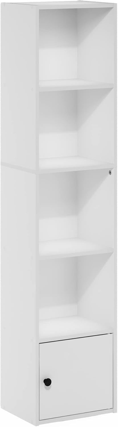 5-Tier White Bookshelf with 1 Door Storage Cabinet Modern Display Shelf