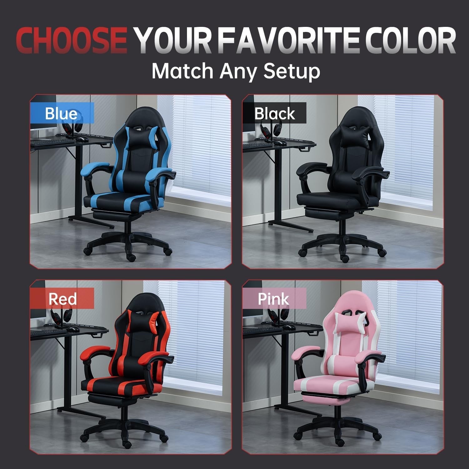 Ergonomic Gaming Chair Recliner with Footrest Lumbar Support Red