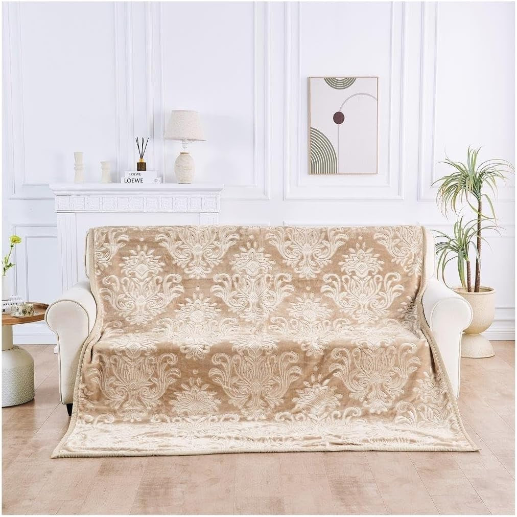 Natural 4kg Damask Sherpa Weighted Blanket 200x240cm King Size