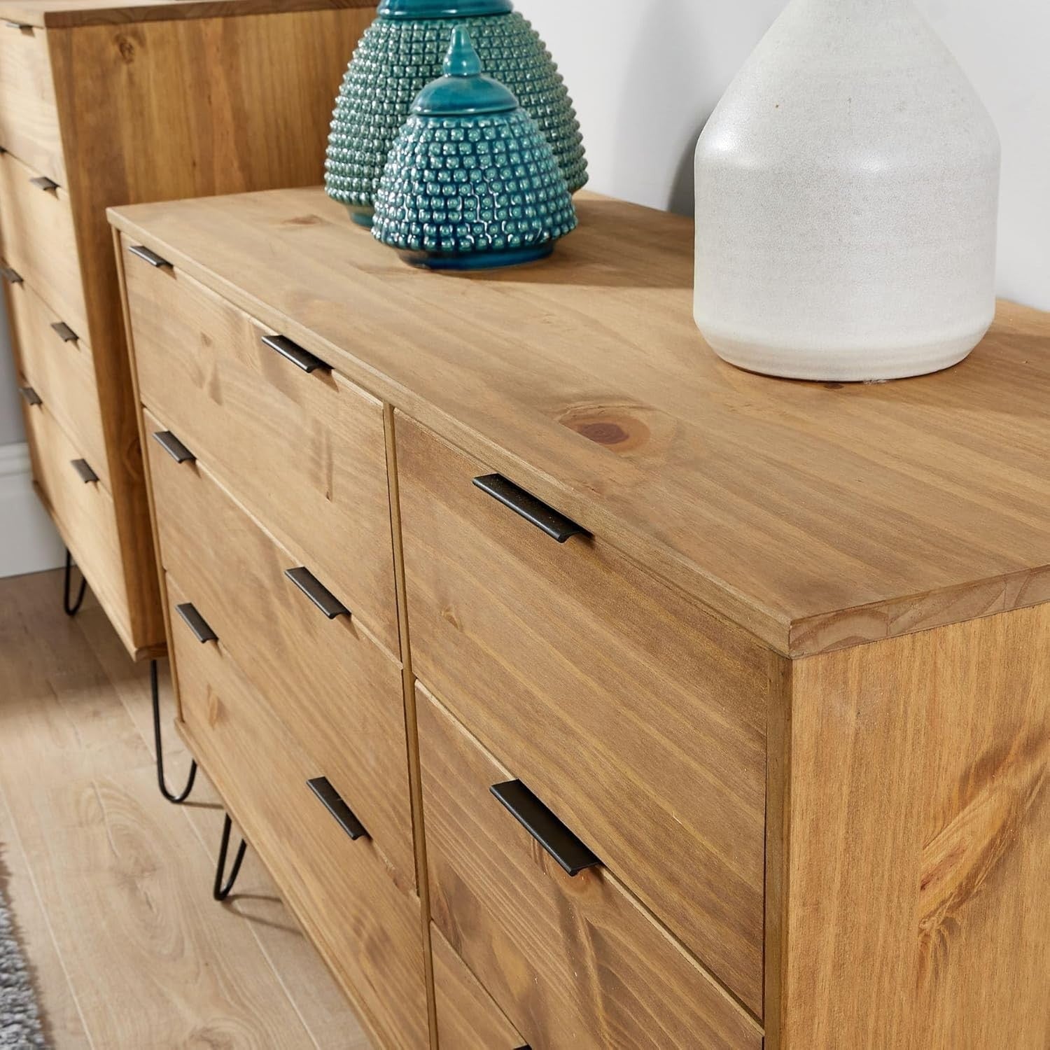 Industrial 6 Drawer Chest Pine Wood Storage Sideboard Cabinet Unit
