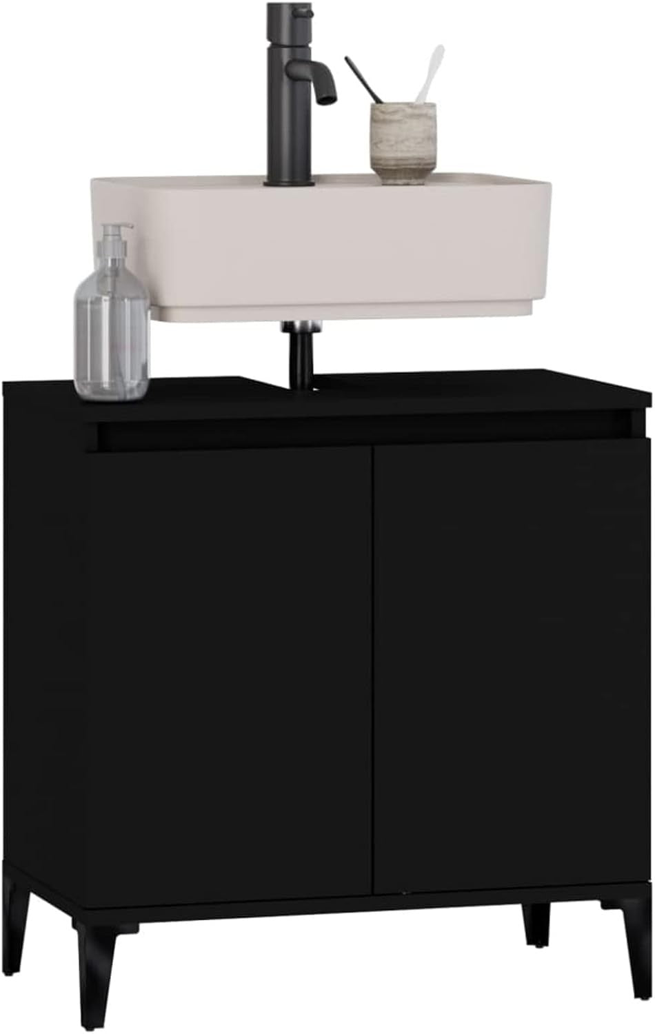 Modern Black Bathroom Sink Cabinet | Under Sink Storage Cupboard 58x33x60cm