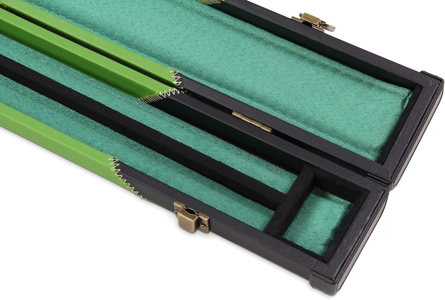 Green Hard Cue Case Snooker Pool 2 Piece Centre Joint Deluxe