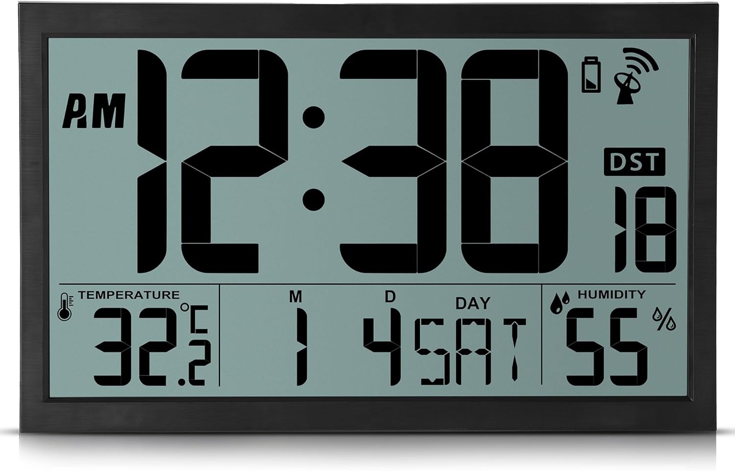 Large Digital Wall Clock 16.7” LCD Temperature Humidity Atomic Time