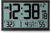 Large Digital Wall Clock 16.7” LCD Temperature Humidity Atomic Time
