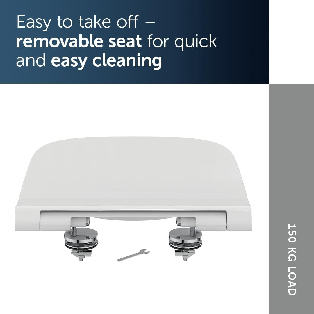 Square WC Toilet Seat White Wrapover Soft Close Quick Release Duroplast