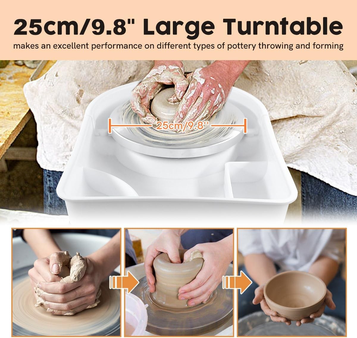 350W Electric Pottery Wheel 25cm Adjustable Speed Pedal DIY Clay