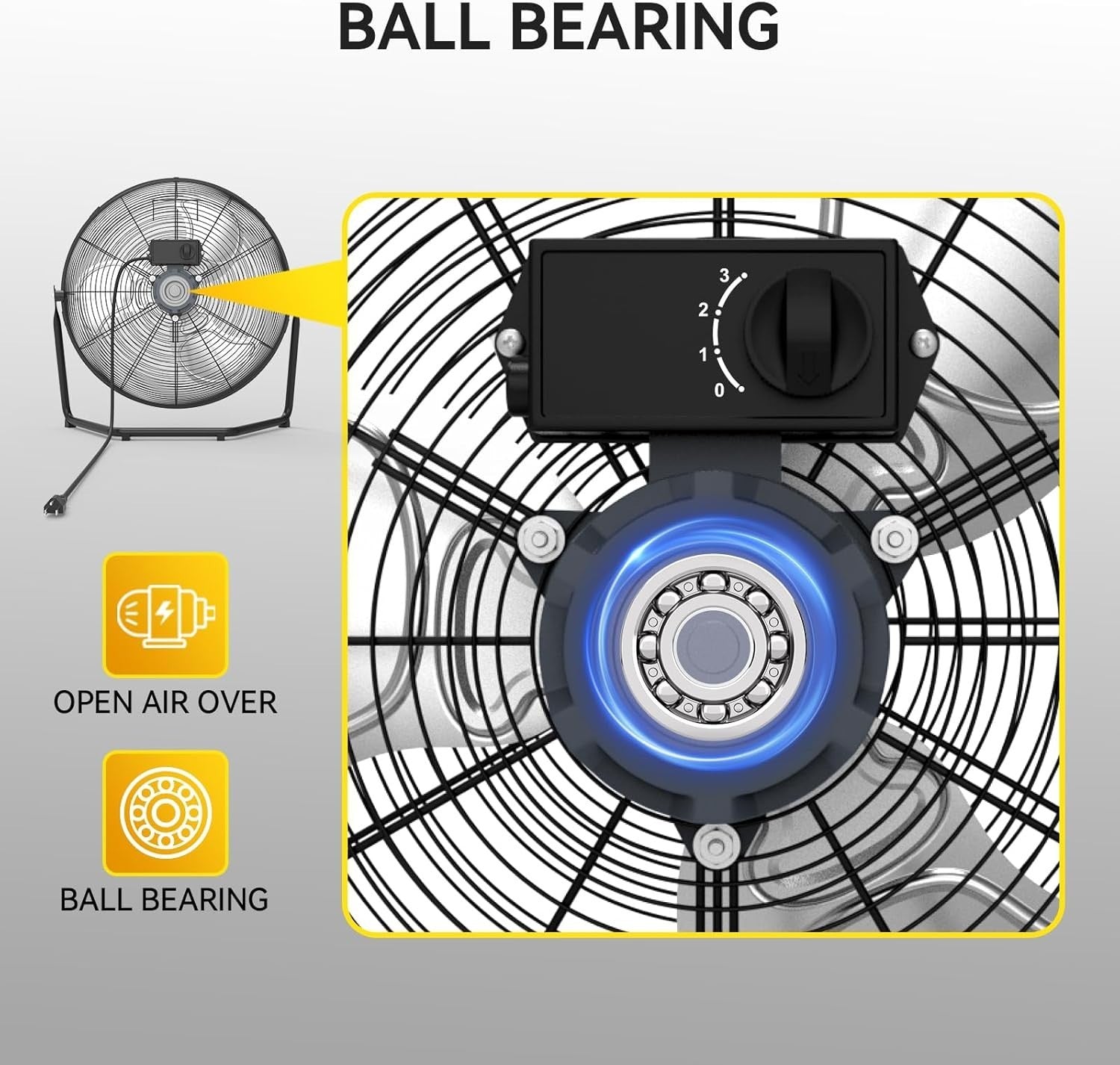 12" High Velocity Floor Fan 3-Speed Metal 180° Tilt Heavy Duty Quiet Cooling Gym