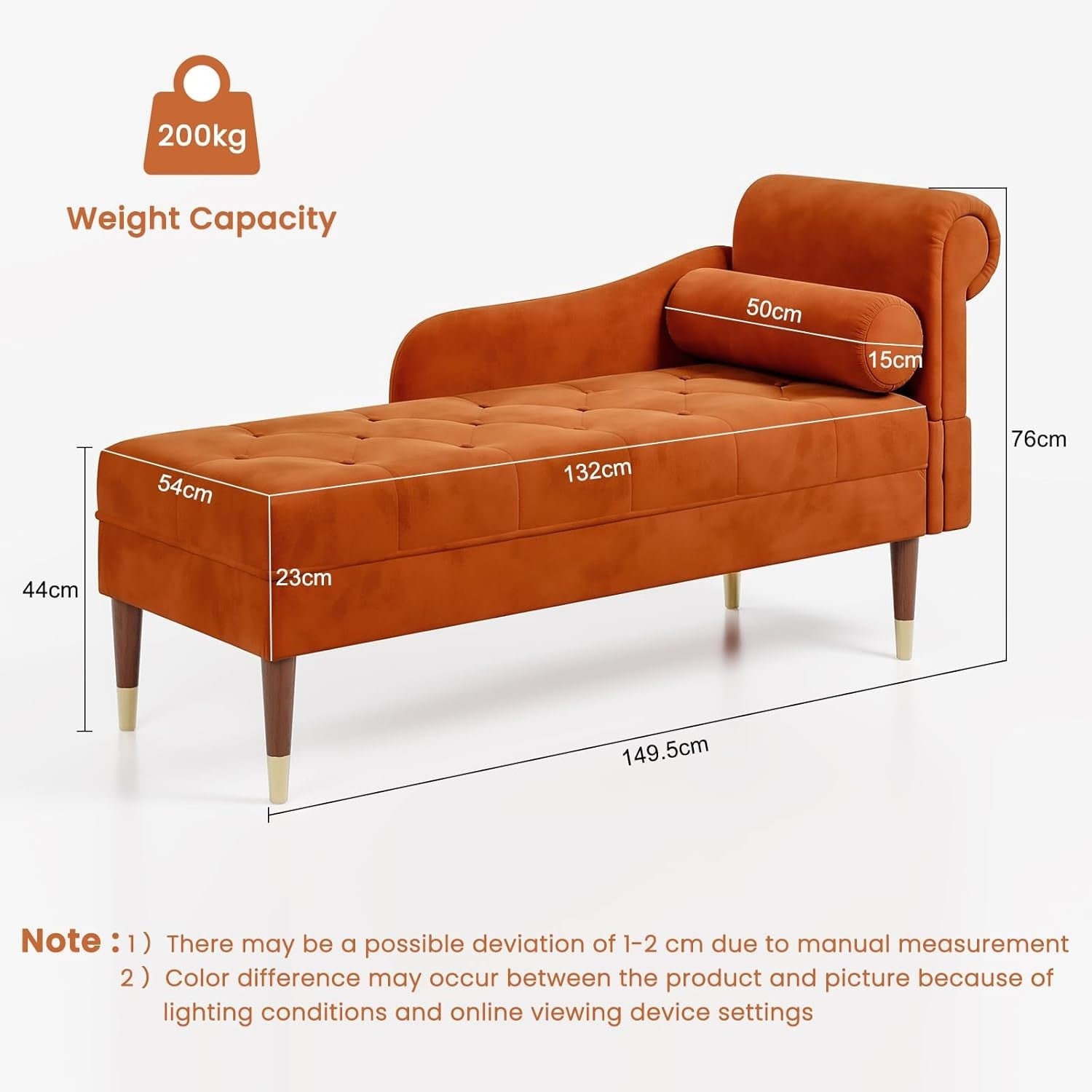 Luxury Orange Velvet Chaise Lounge Sofa Right Armrest – Space-Saving & Comfy