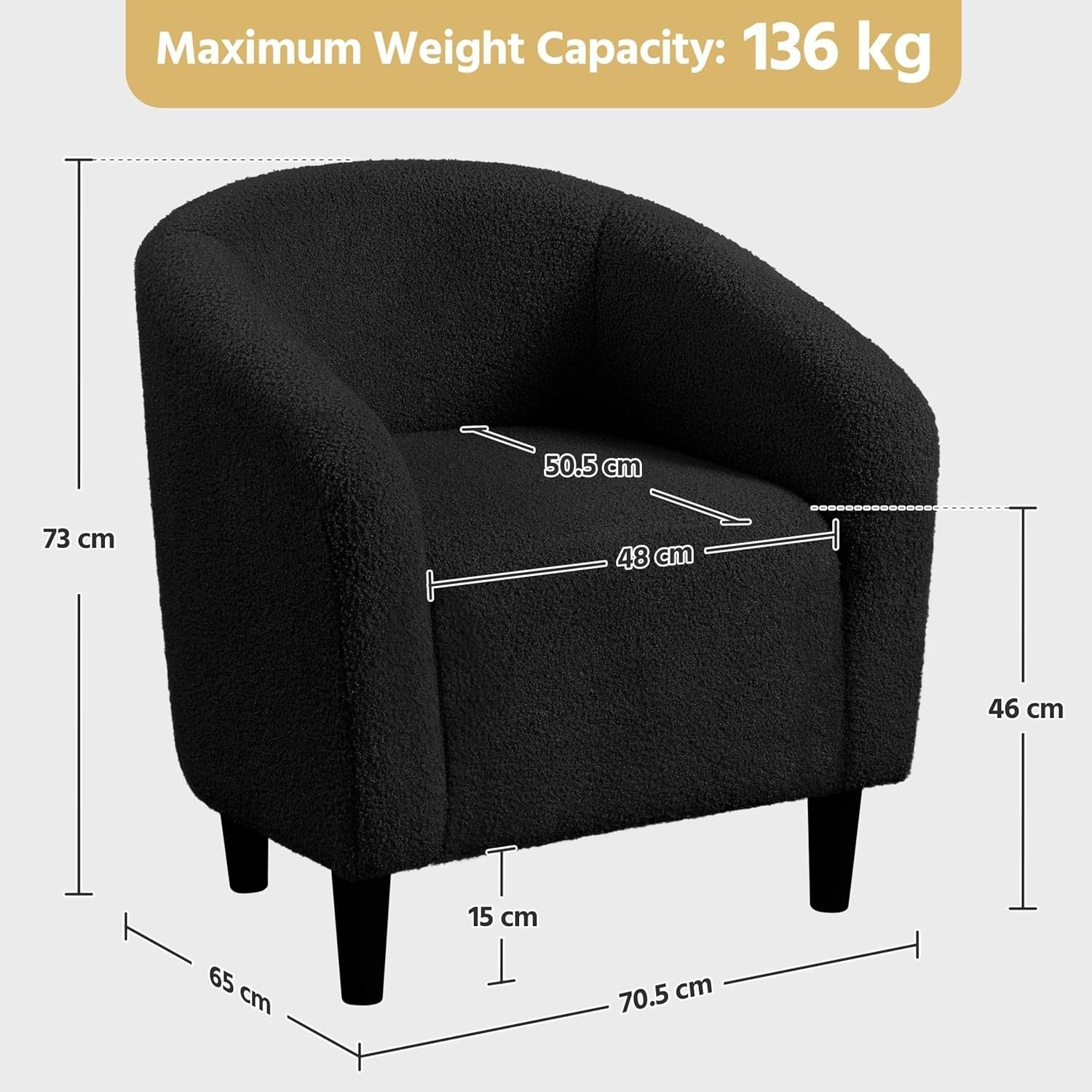 Cozy Tub Chair with Boucle Fabric Upholstery | Compact Accent Armchair