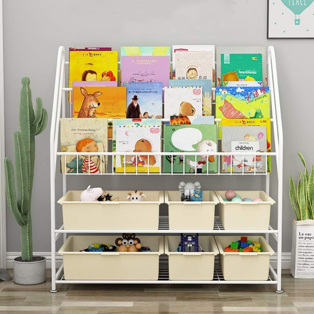Kids 5-Tier Metal Bookshelf with Sling & Mesh Shelves – Durable, Space-Saving