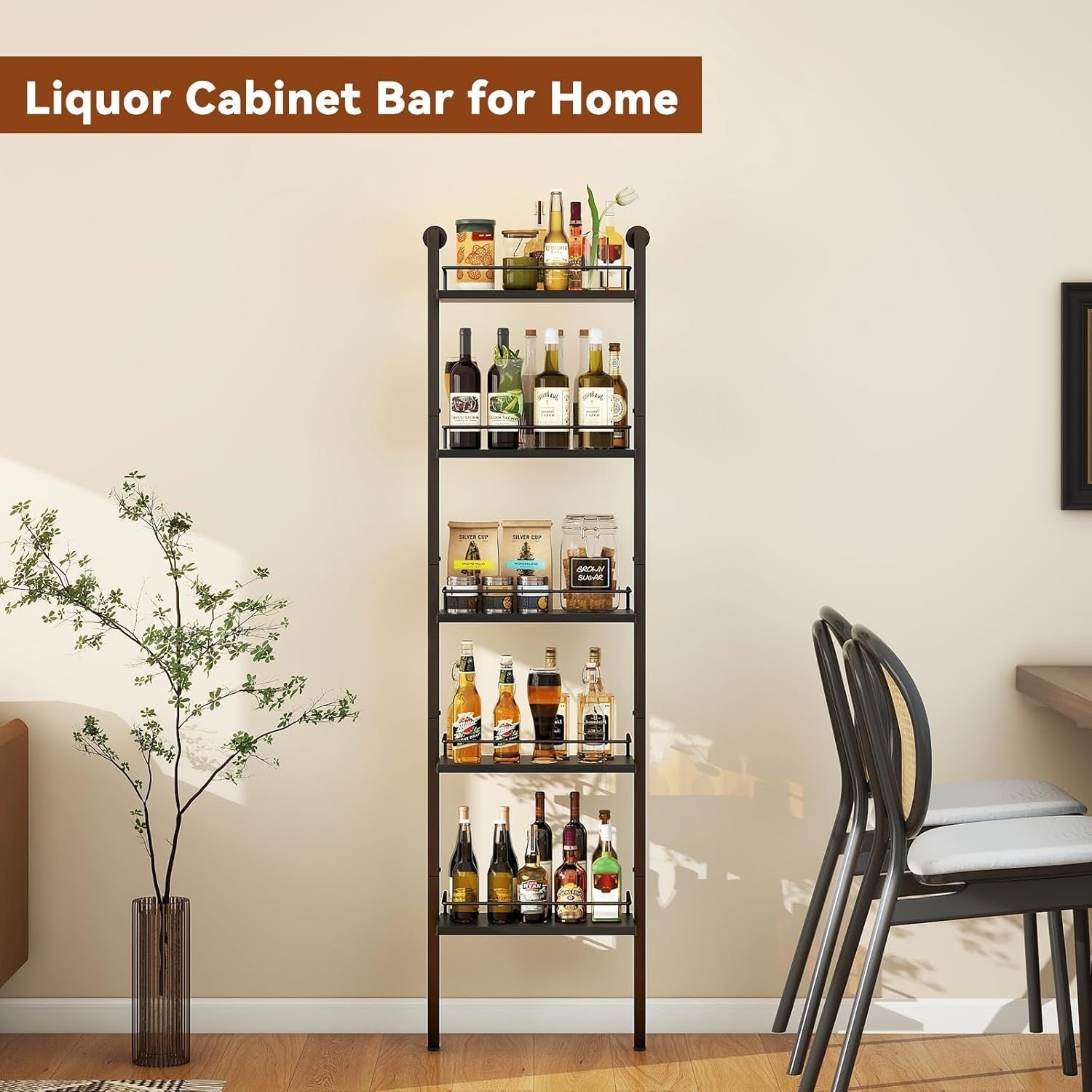 5-Tier Tall Wine Rack Bottle Storage Shelf Wall Mounted Freestanding Bar