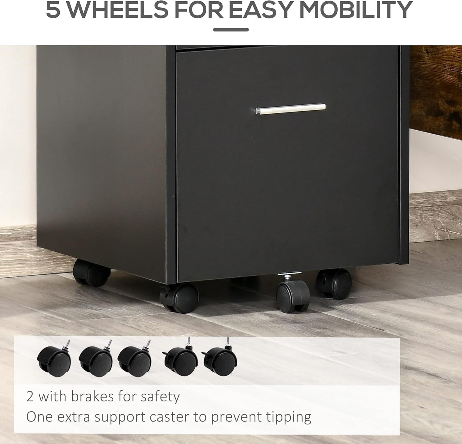 Black Lockable Mobile File Cabinet 39x40x65cm A4 Letter Storage