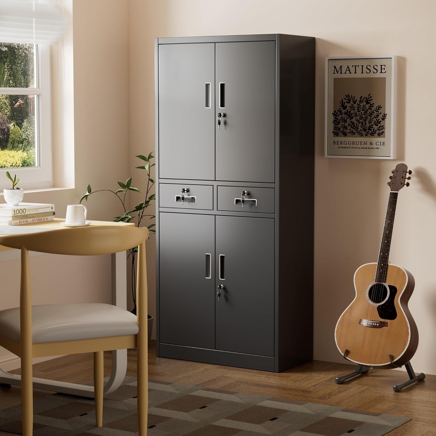 Metal Storage Cabinet 4 Doors 2 Drawers Lockable Steel Cupboard Office Home 180