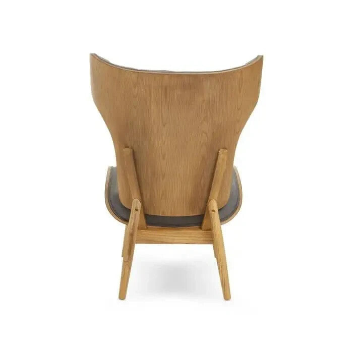 Dark Grey Velvet Wingback Accent Chair Elm Wood Frame Lounge Seat
