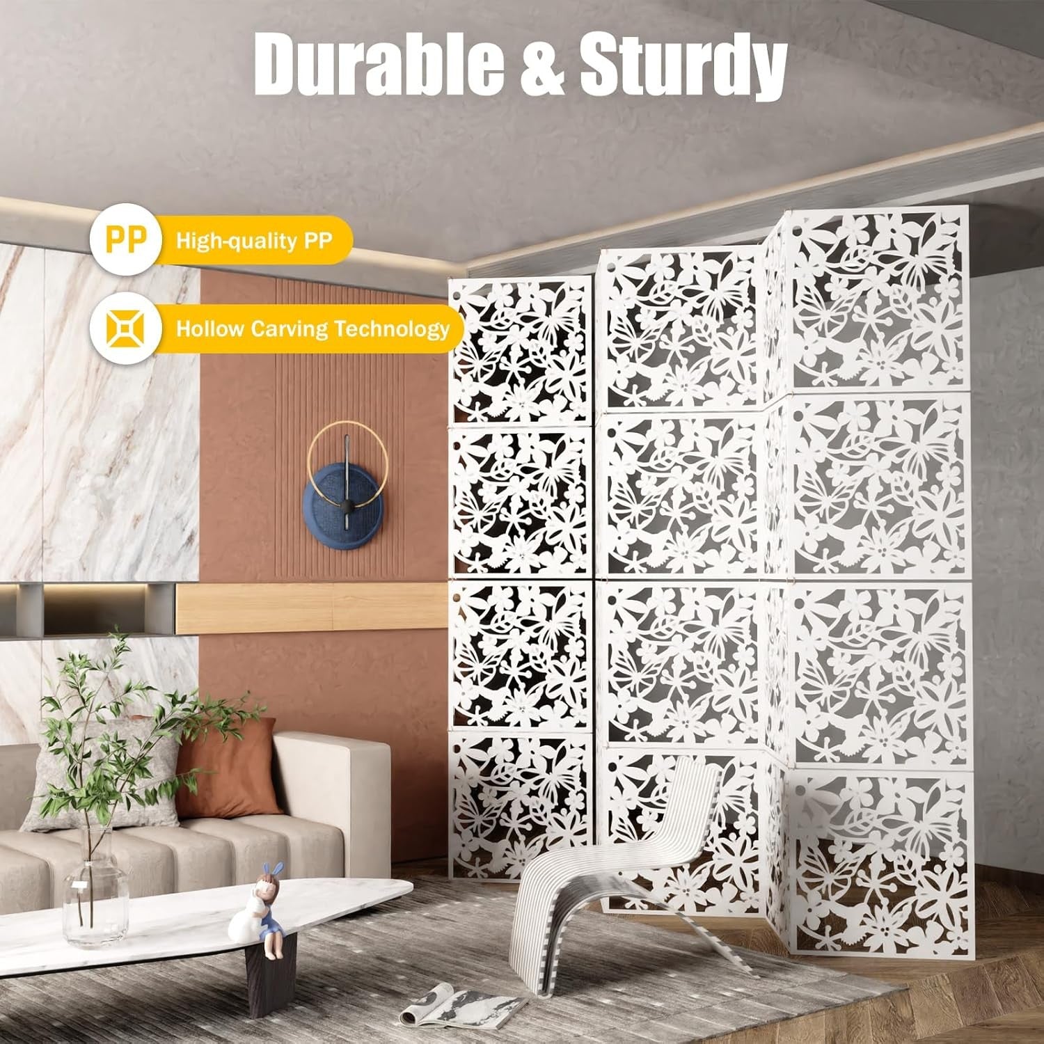 12 Panel White Folding Room Divider Privacy Screen Wall Decor 40x40cm