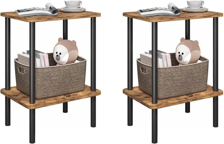 2x Slim Bedside Tables with Shelf – Small End Table Set for Living Room/Bedroom