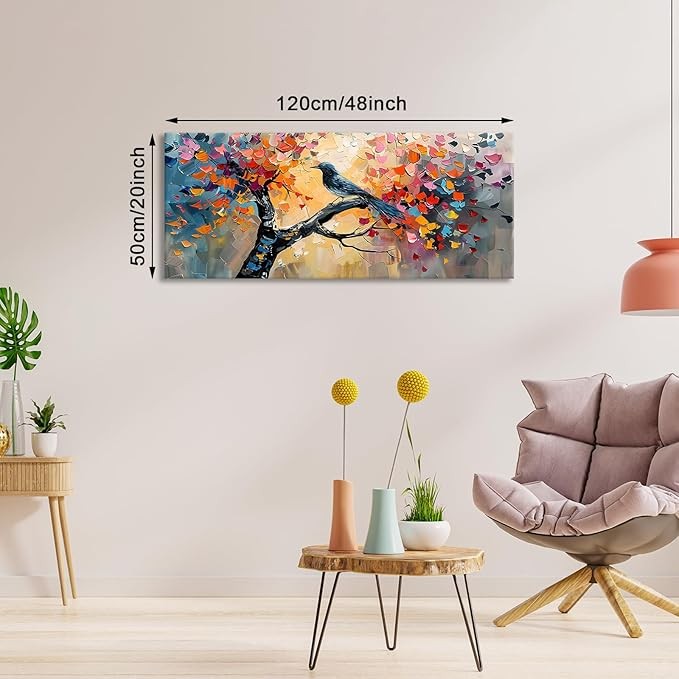 Colourful Tree of Life Wall Art Large Abstract Blossom Trees Canvas Print